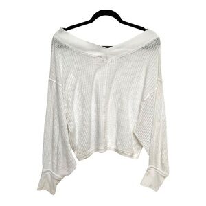 Free People Southside Women's Waffle V Neck White Sweater XS oversized